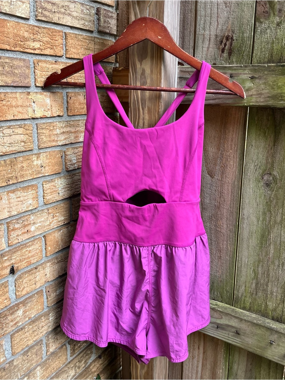 FP Movement by Free People Fuchsia Runsie Romper with Cutout